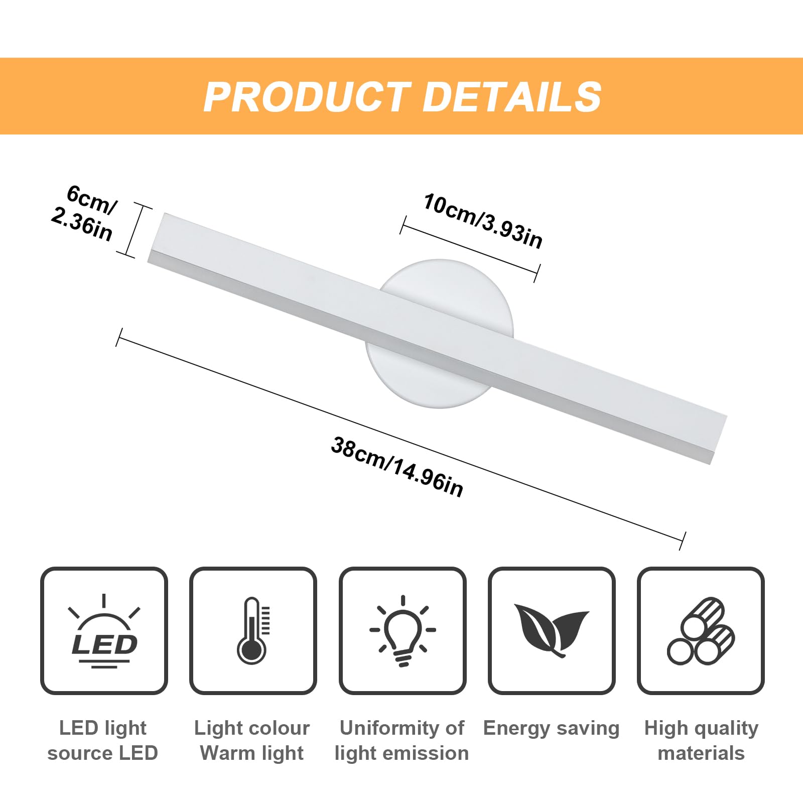 Riserva Aplique de Pared Interior 12W, Lampara Pared LED Moderna Giratorio 300°, Luz de Pared Blanca Cálida 3000k, Blanco Lámpara de Espejo Baño Para Tocador Inodoro, Salón, Dormitorio, Escalera