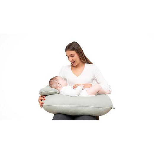 Pharmedoc Nursing Pillow for Breastfeeding - Breast Feeding Pillows with Headrest and Adjustable Waist Straps - Removable Cover, Sage - Baby Essentials for Newborn - Full Support for Mom and Baby