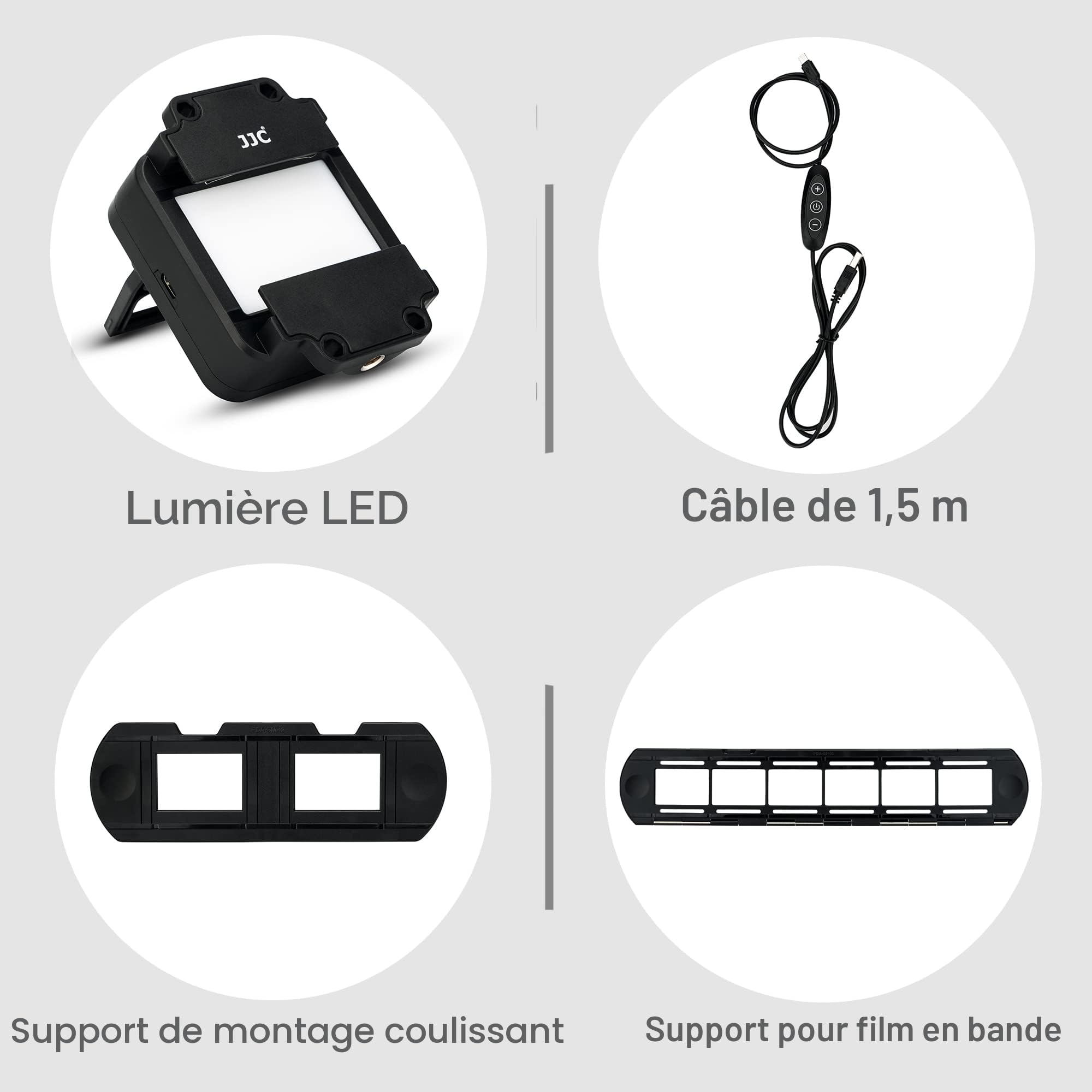 JJC Adaptateur de Numérisation de Film avec éclairage LED Convertir les Films Négatifs et les Diapositives 35 mm en JPEG Numérique, 10 Niveaux de Luminosité Lampe LED USB