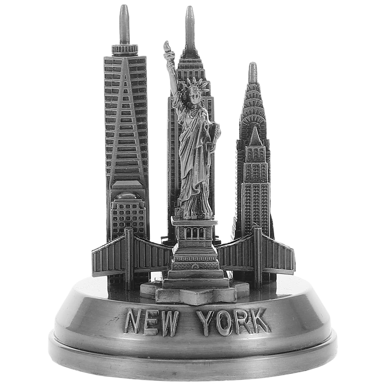 Torre de Nueva York de metal plateado para decorar espacios pequeños y vacíos