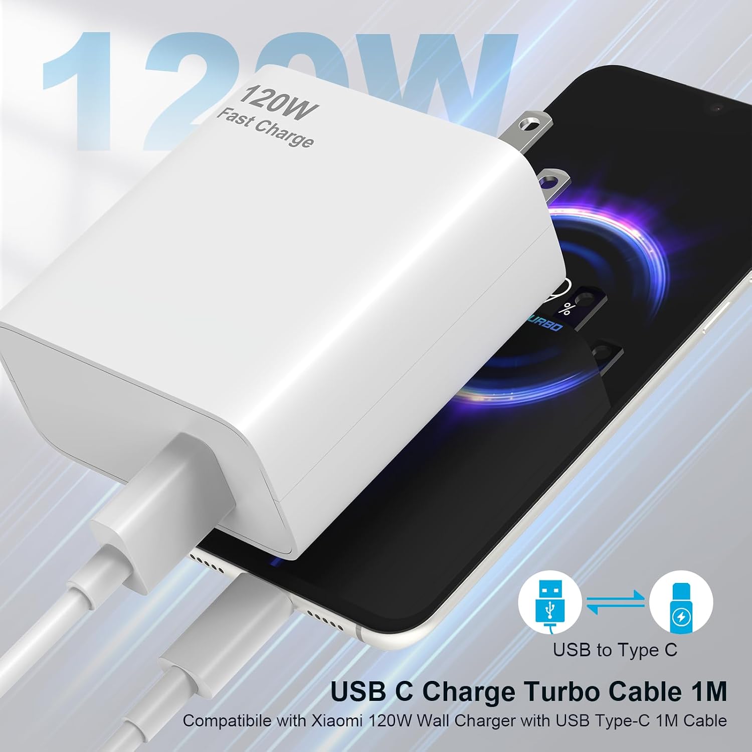 120W Fast Charger Compatible with Xiaomi Phone USB C Fast Wall Charger image 2