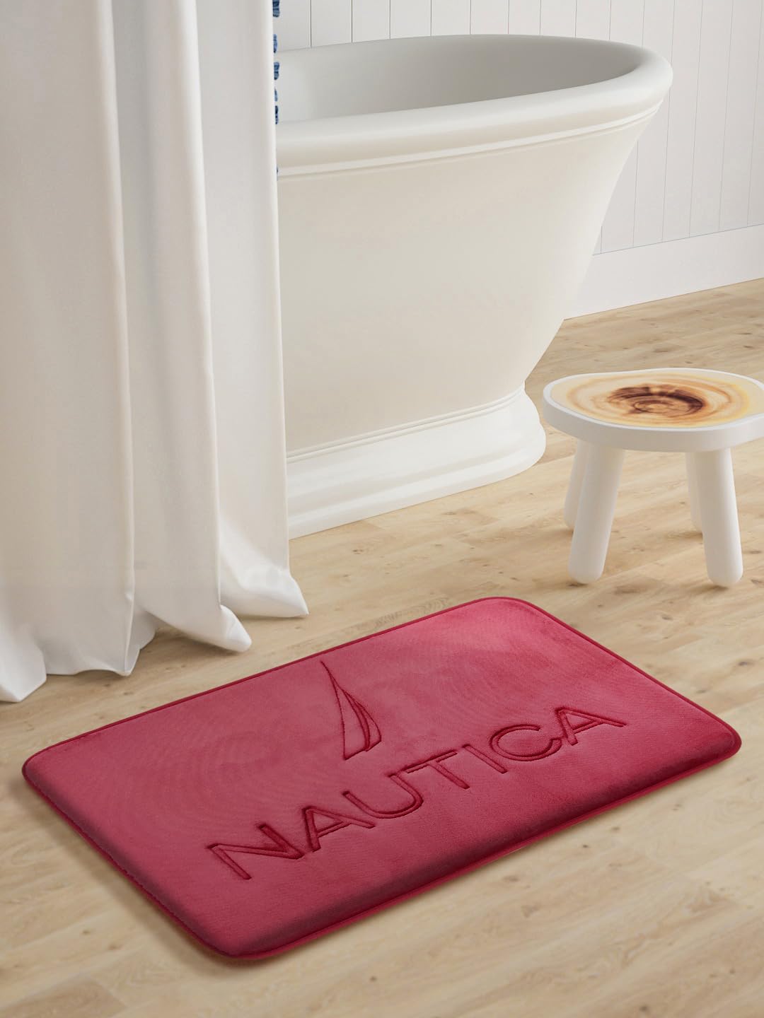 NAUTICA Luxurious Memory Foam Non-Skid Bath Rug -1pc Small Size (Deck View) Solid-Maroon-image-5