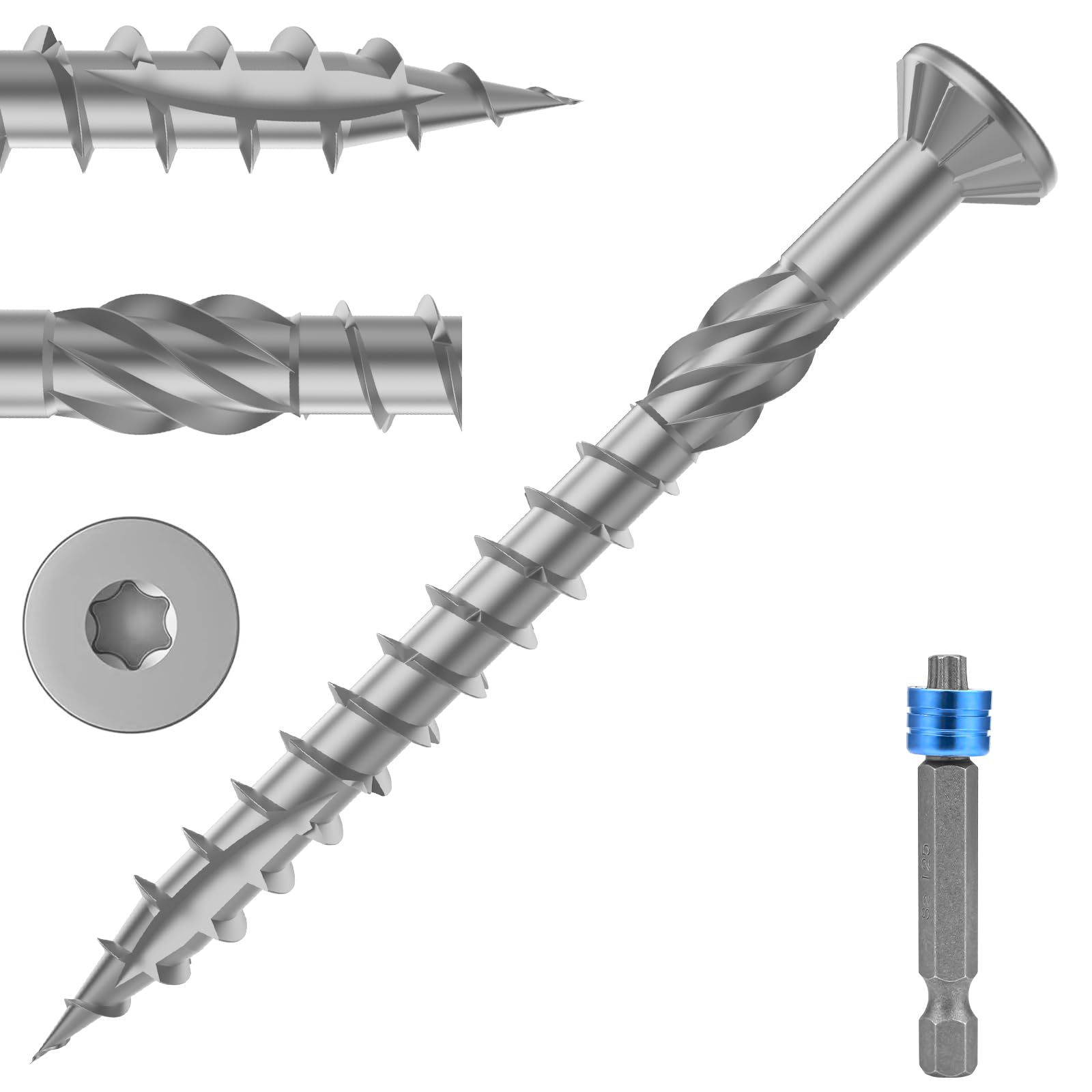 TCO Decking Screws Stainless Steel C1 5 x 50 mm Pack of 200 Including TX 25 Magnetic Bit, Decorative Countersunk Head