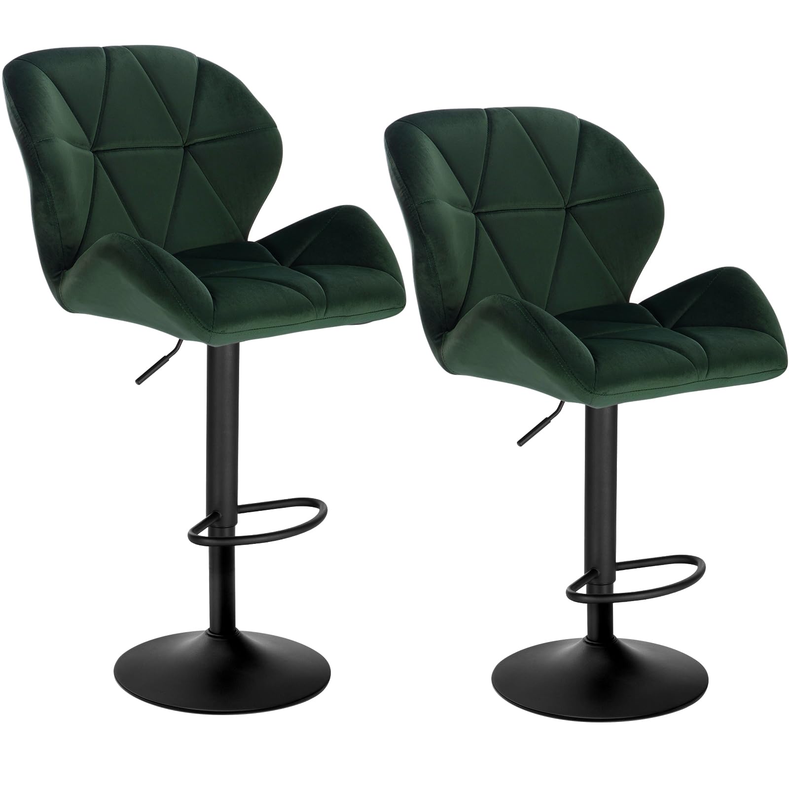 WOLTU 2X Taburete de Bar con Respaldo Regulables en Altura, con Asiento Acolchado Terciopelo Verde Oscuro