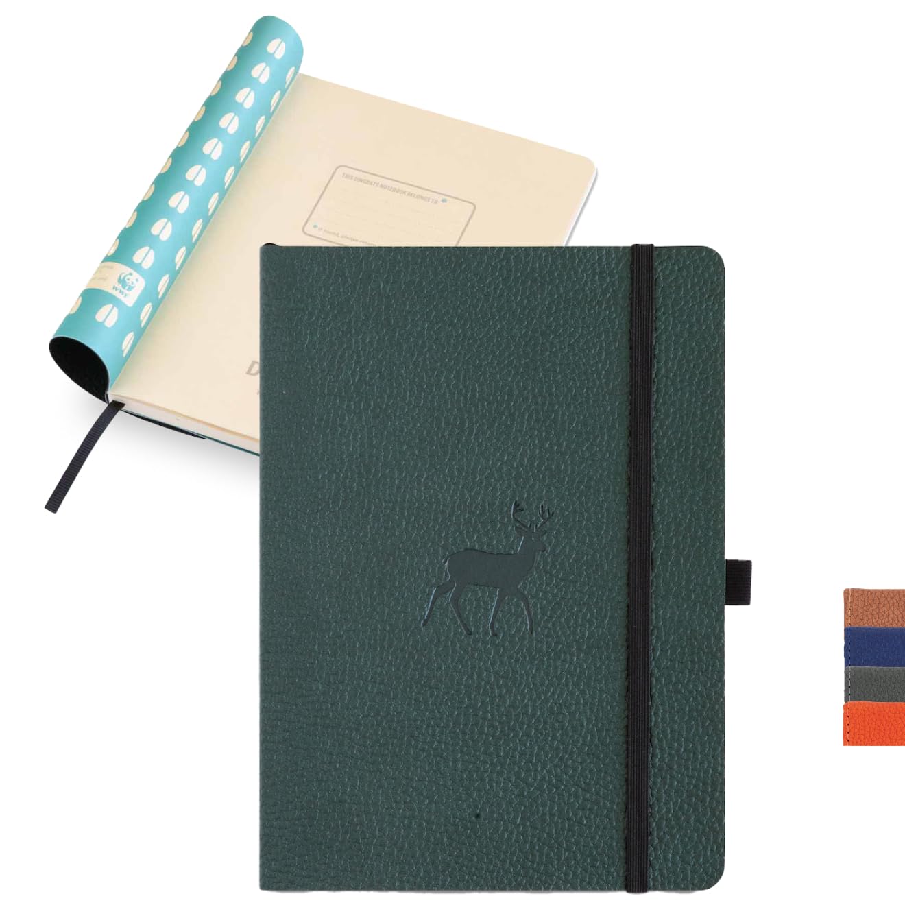 Dingbats* - Cuaderno A5 de rayas y tapas blandas - Páginas a prueba de sangrado - Experiencia versátil de bloc de notas, Piel vegana, Marcapáginas, Portabolígrafos (Animales silvestres - Ciervo verde)