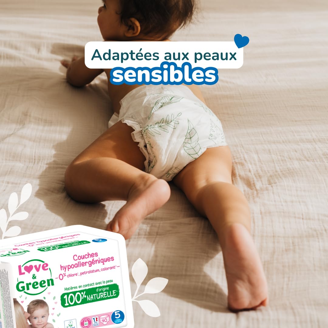 Love & Green Pannolini Taglia 5 (11-25 kg) - Confezione da 1 mese (160 strati)