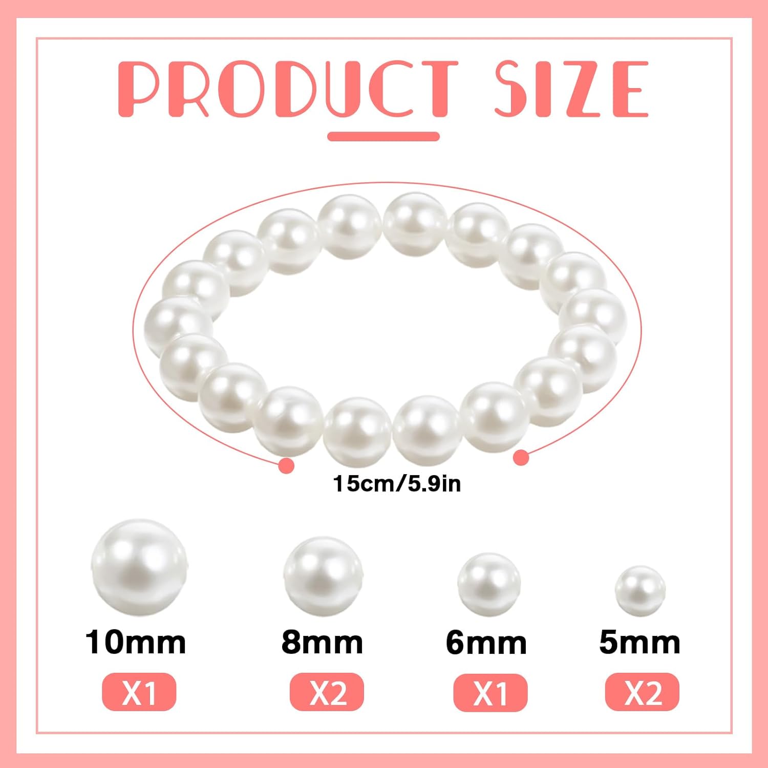 6 PCS White Pearl Bracelets, Elastic Faux Pearl Bracelet Stretch, Stackable Fake Pearls Bead Bracelets Bridesmaid for Women Daily Wear Bridal Wedding Party Gift (10/8/6/5 mm Pearl) - Image 7