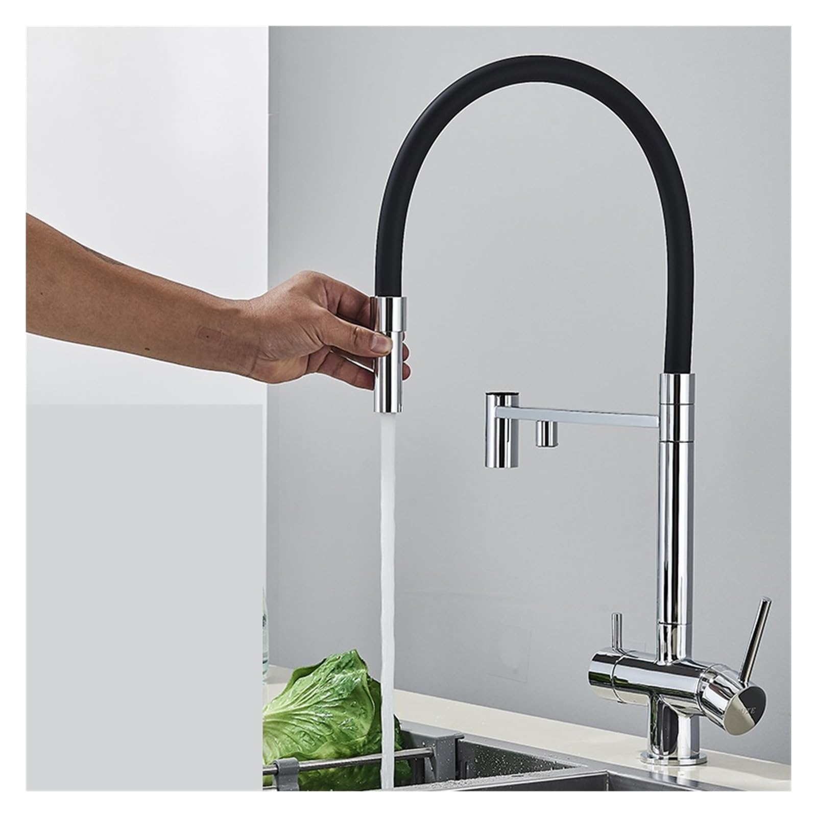 Grifo de filtro de cocina negro con purificador de latón de punto grifo doble pulverizador de agua potable para el grifo del fregadero del fregadero (gris)