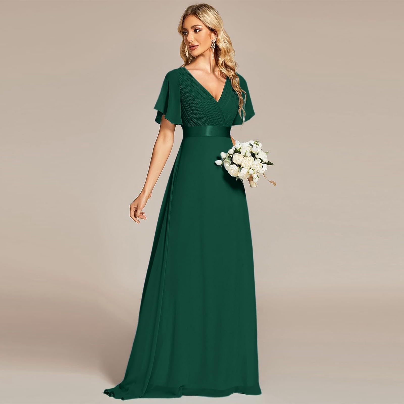 2026 élégante en Mousseline de Soie à col en V pour Femme Parfaite pour soirée Mariage décontracté Printemps été ou Automne