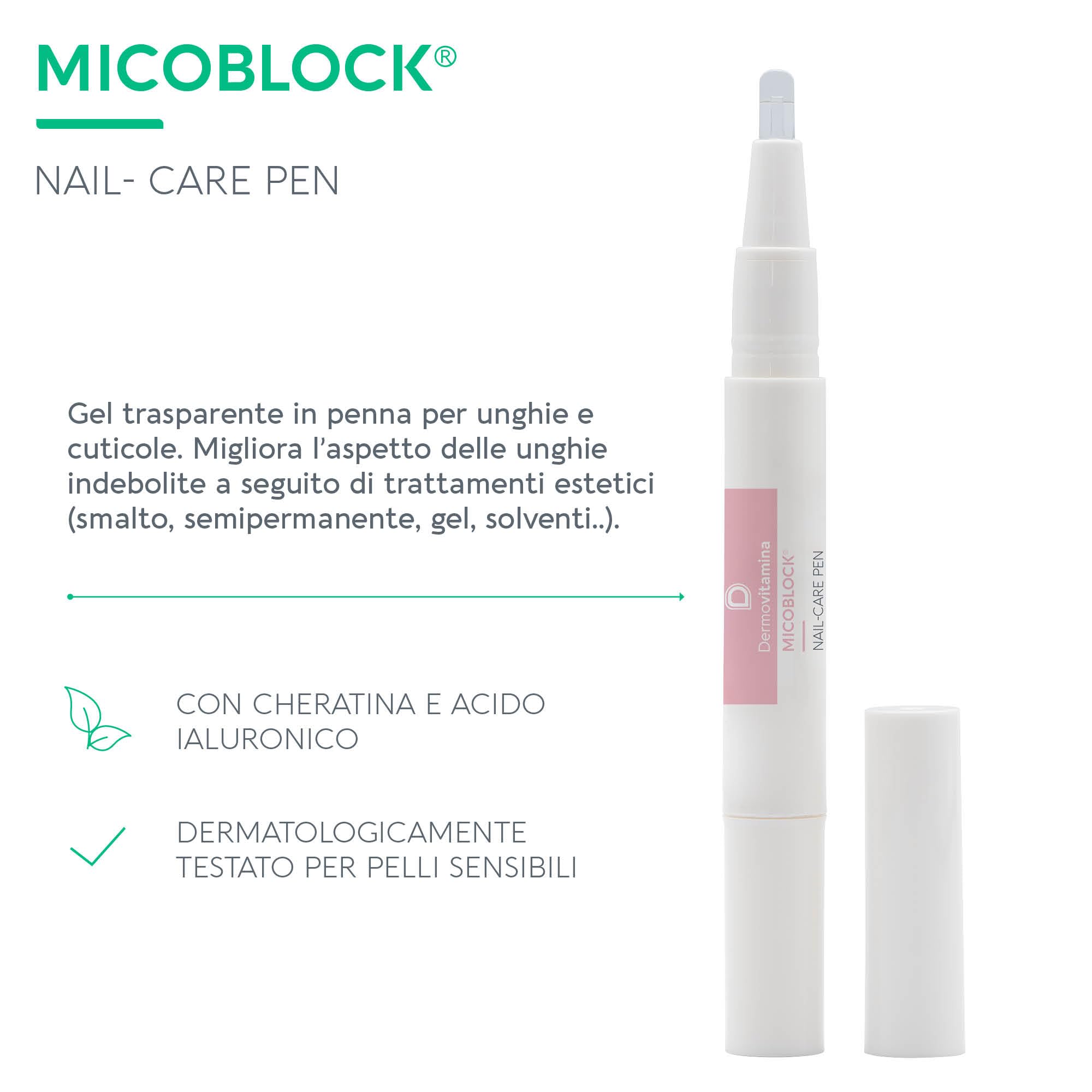Dermovitamina Micoblock Nail Care Pen - Per Unghie e Cuticole - Contro lo Sfaldamento - Rinforzante Unghie Fragili - Con Cheratina e Acido Ialuronico - 2 ML