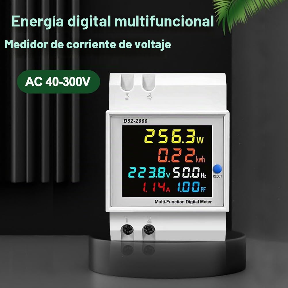 Medidor de Consumo Electrico,AC40-300V 100A MultifuncióN 6 En 1 Digital AmperíMetro VoltíMetro Medidor MultifuncióN En Carril Din Contador MonofáSico 230V