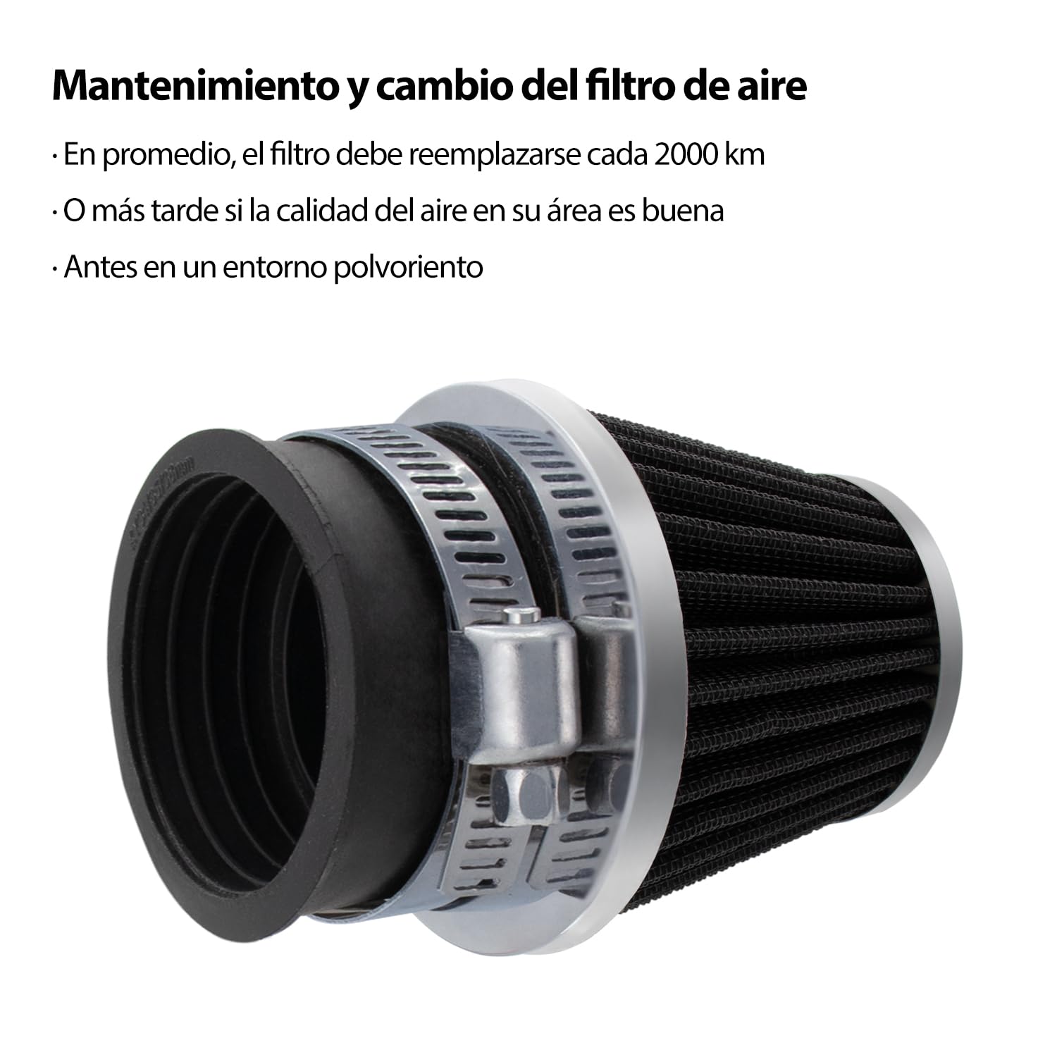 1PZ ES4-FA2 2 Filtros de aire para moto Universal 52mm 53mm 54mm Acero de doble capa Para motocicletas de 50cc 110cc 125cc 150cc 200cc GY6 Scooter ATV Quad Dirt bike Pit bike(2 piezas, negro)
