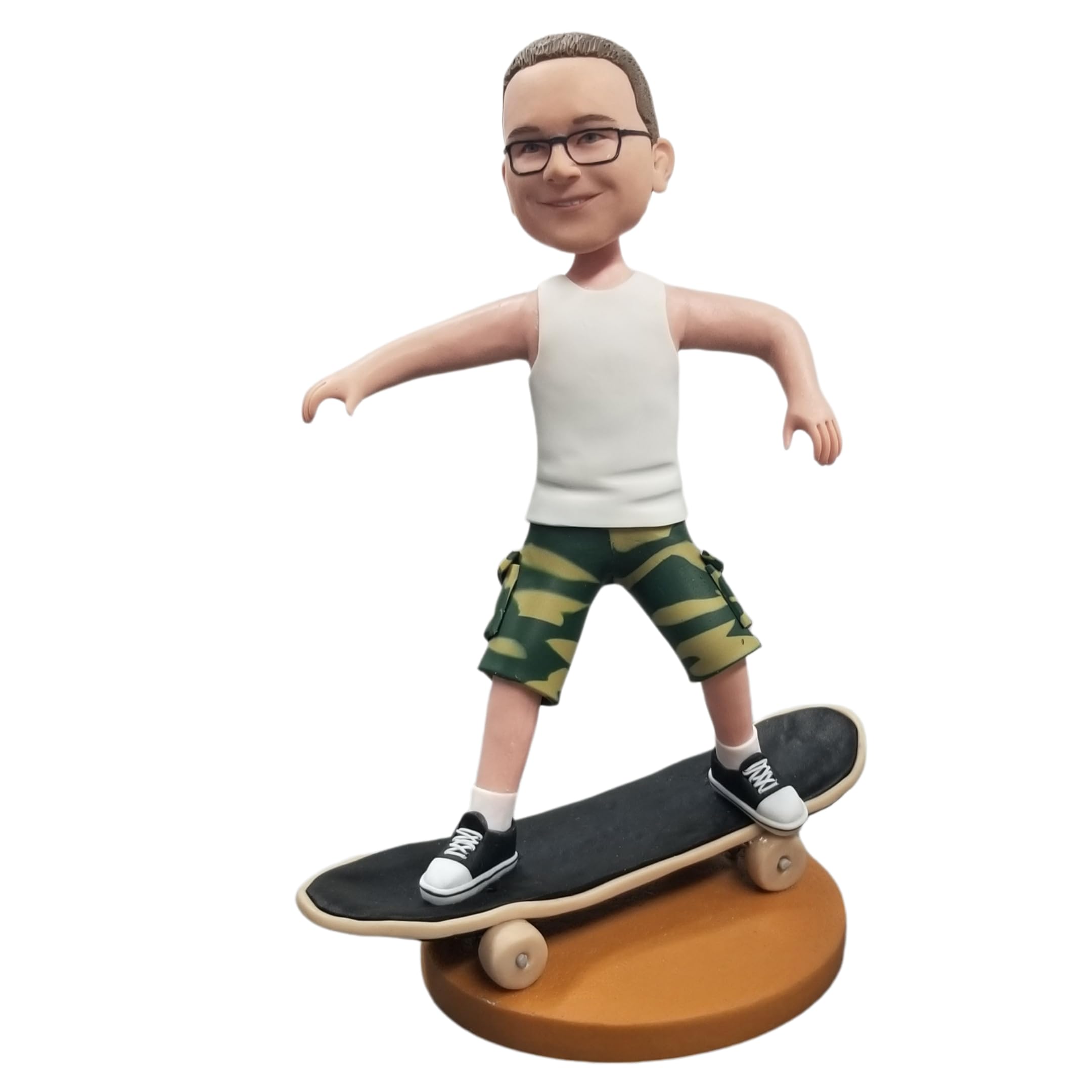 Figura 3D de Skater Bobblehead personalizada de la foto, hecha a mano de arcilla polivinílica de cuerpo completo, cabeza de bobblehead personalizada de tu imagen, recuerdo único para cumpleaños