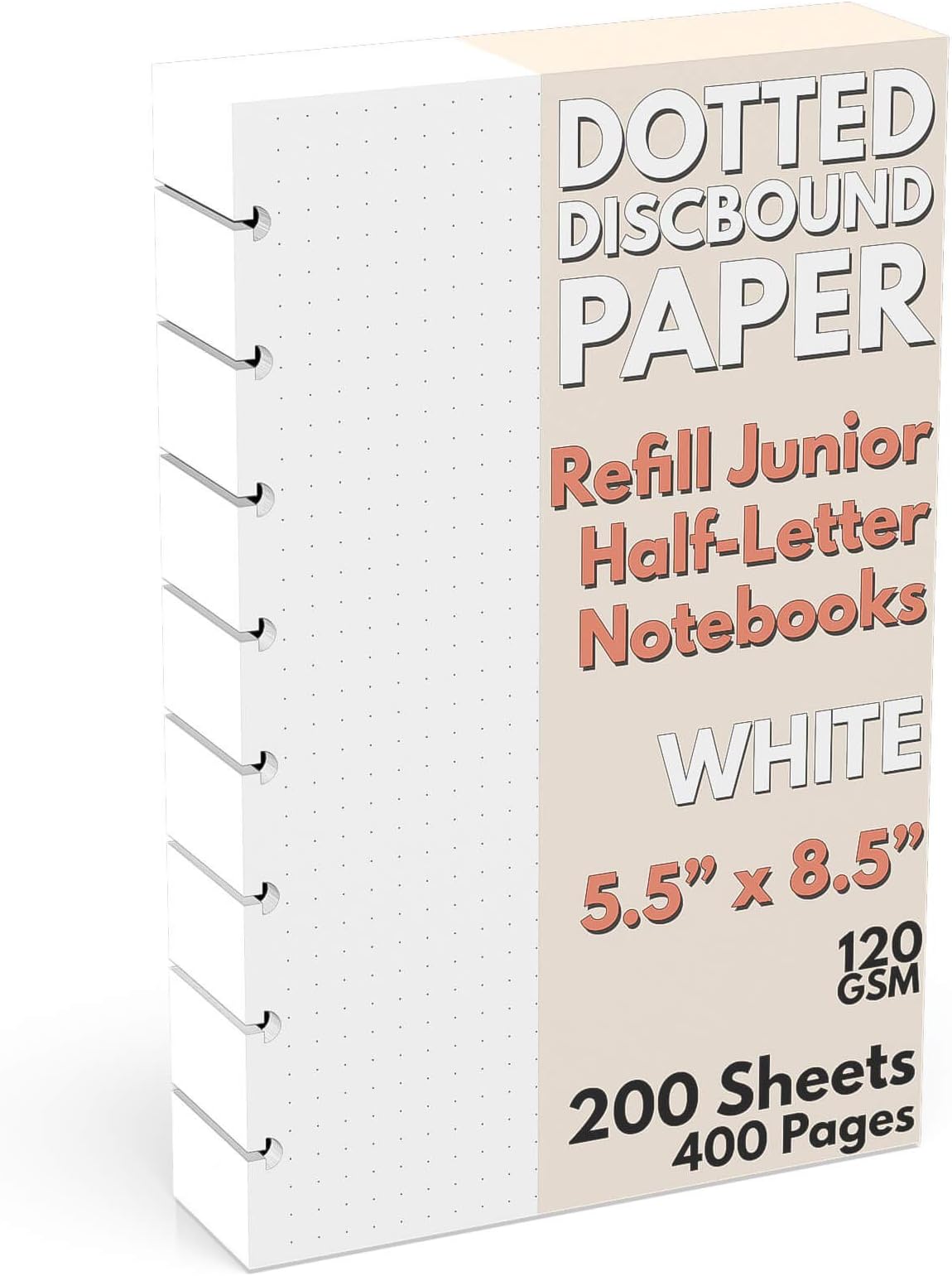 Sort Out My Life Discbound Half-Letter Size Extra Thick Dot Grid Paper Refill, 200 Sheets (400 Pages), 5.5 in. x 8.5 in, 120 GSM, Junior Size