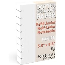 Discbound Half-Letter Size Extra Thick Dot Grid Paper Refill, 200 Sheets 400 Pages, 5.5 in. x 8.5 in, 120 GSM, Junior Size