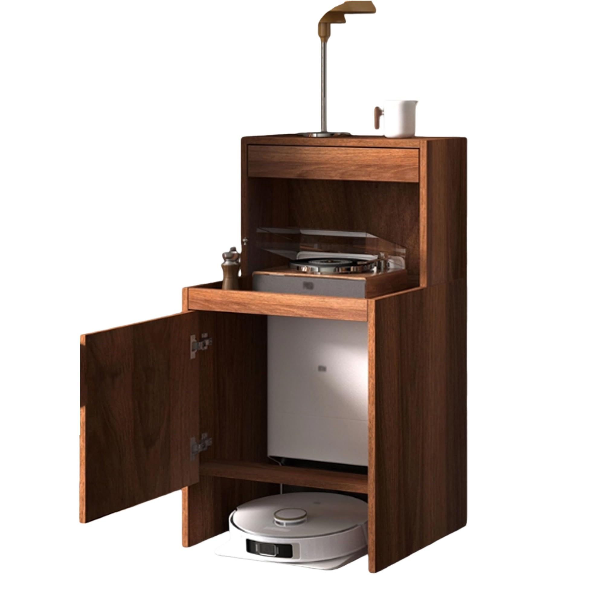 BHGFYXBS Walnut Robot Vacuum Sto Cabinet With Doors & Ders – Slish Side Table For Living Room & Home Office – Hidden Vacuum & Space Saver Solut,Walnut Color,Walnut Color