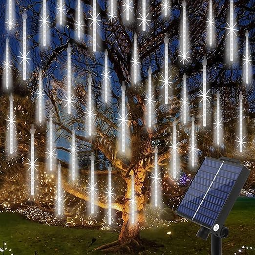SenoKiss Guirnalda Luces Solar Meteoros Lluvia Luces Exterior, Luces de Ducha de Meteoritos con 11.8 Pulgadas 8 Tubos 240 LED para Árbol de Navidad Jardín Patio Bodas Fiesta