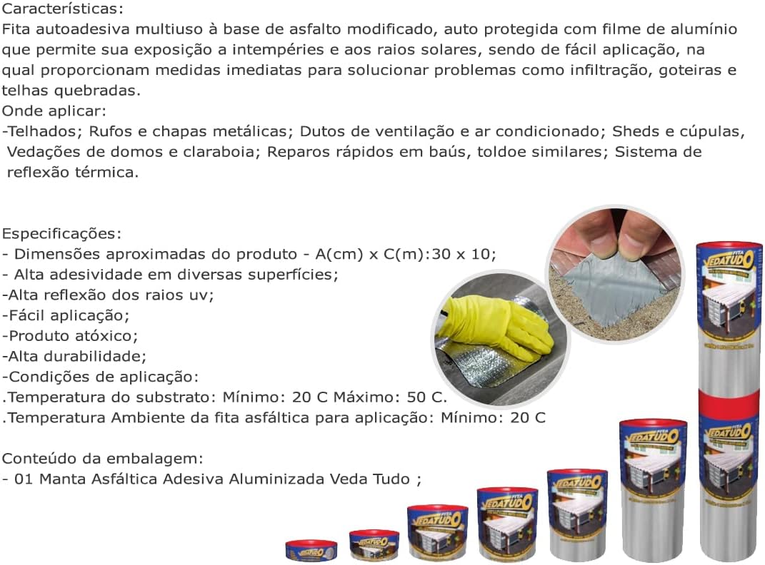 Fita Impermeabilizante VedaTudo Alumínio 30cm Rolo 10 Metros