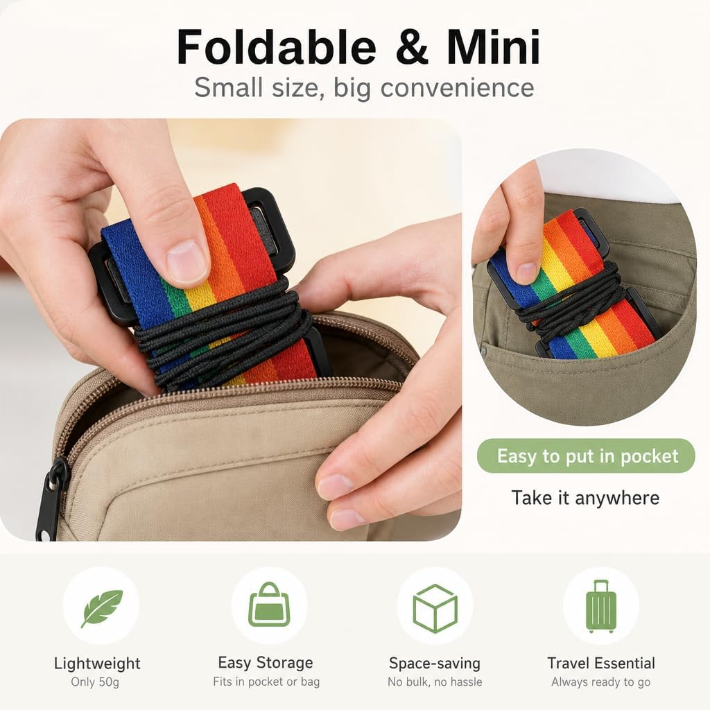 Luggage Connector Straps (2-Pack), Heavy-Duty Adjustable Bungee Belts for Suitcases, Elastic Fastening Straps to Secure Carry-On Bags & Travel Essentials