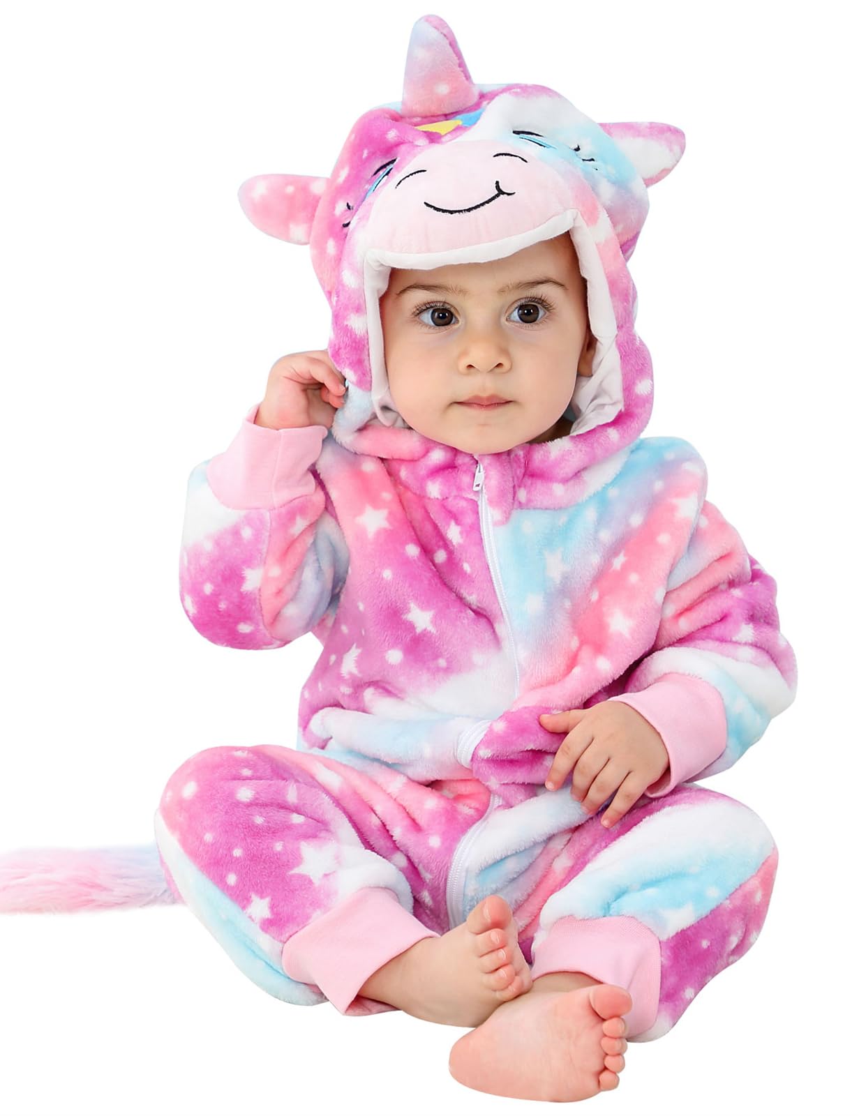 MOMBEBE COSLAND Baby Unicorn Costume Kids Animal Hooded Romper Onesie Infant Halloween Costume, Unicorn, 2 Years