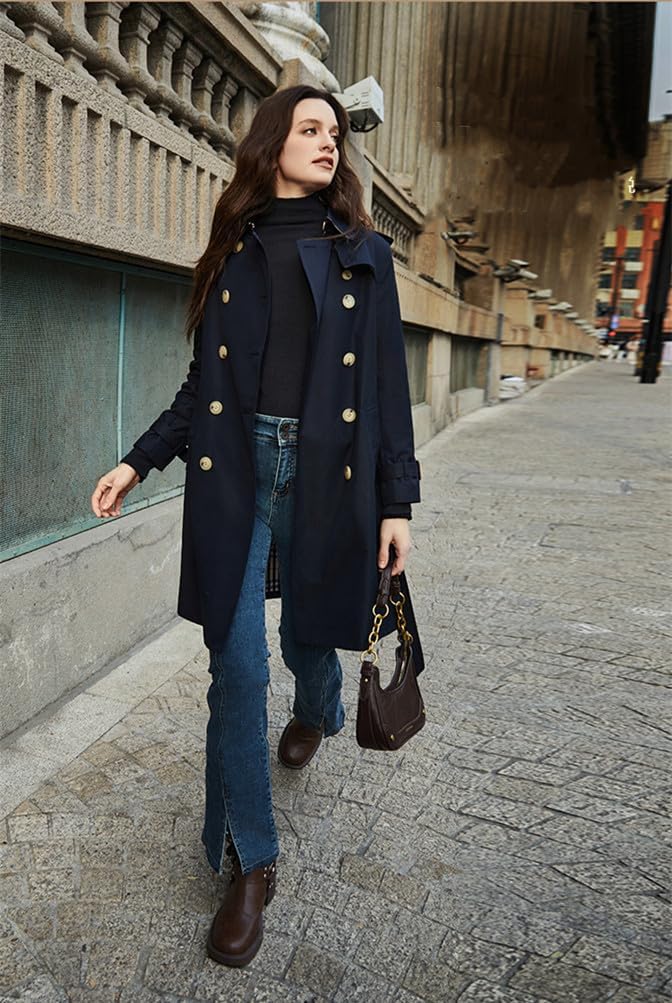 [JINLUN] トレンチコート レディース スプリングコート ミディアム丈 膝丈 ライトアウター 大人 20代 30代 40代 通