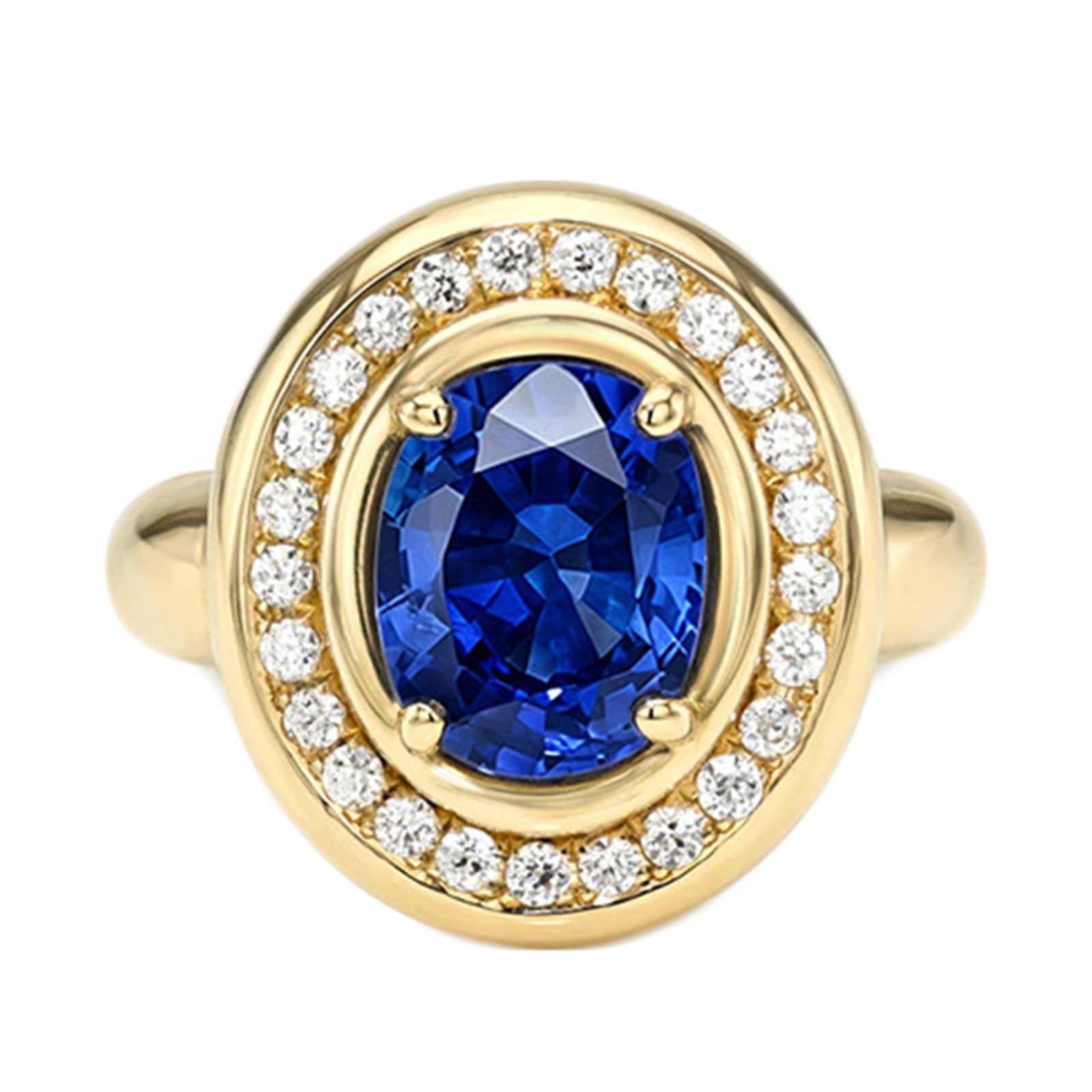Anillos de compromiso de oro amarillo de 9 quilates, 14 quilates y 18 quilates para mujer, anillo de 8 x 10 mm, zafiro creado de 3 quilates con moissanita
