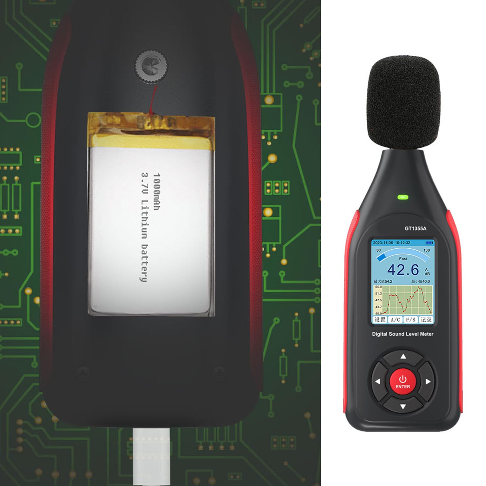 Sonómetro Digital portátil Noise Recorder 43000, Registrador de Datos Recargable con medición en Tiempo Real y función de exportación USB