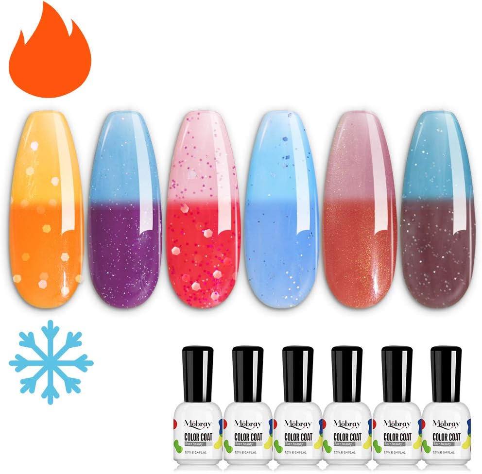 Color Changing Gel Nail Polish Set,DF Boutique 6Pcs Mood Nail Polish Gel Kit, Temperature Color Changing Gel UV LED Color Change Gel Nail Polish,Glitter Nail Varnish 12ml Chameleon Gel Nail Art Polish