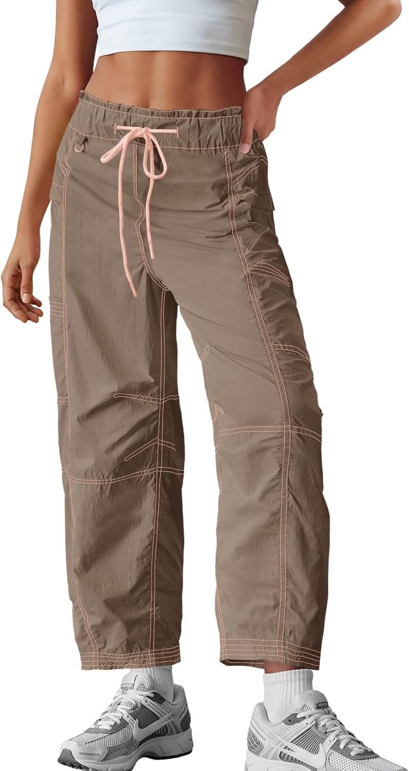 Nirovien Womens Summer Wide Leg Pants Elastic High Waisted Capri Pants with Pockets Track Hiking Pants Lightweight