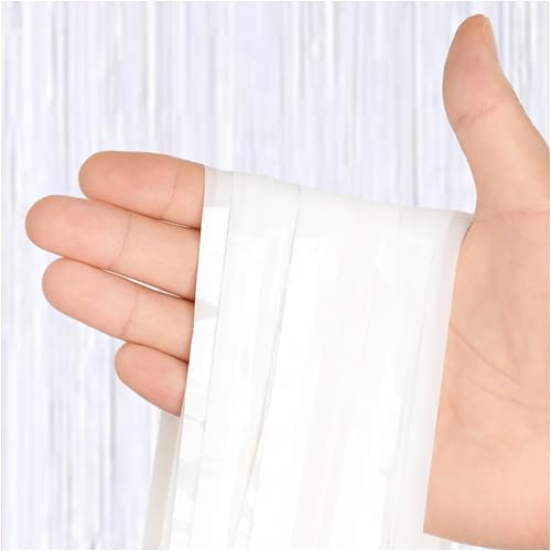Miniatura 2 de Paquete de 5 cortinas de fondo de flecos de papel de aluminio blanco de 3.3 x 6.6 pies, cortinas de fondo de serpentina, decoraciones de fiesta de