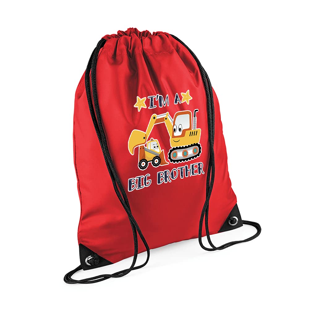 I'm a Big Brother Funny Birthday/Secret Santa Siblings Gift Drawstring Bag, PE Gym Kit, Swimming Rucksack. (Bright Red)