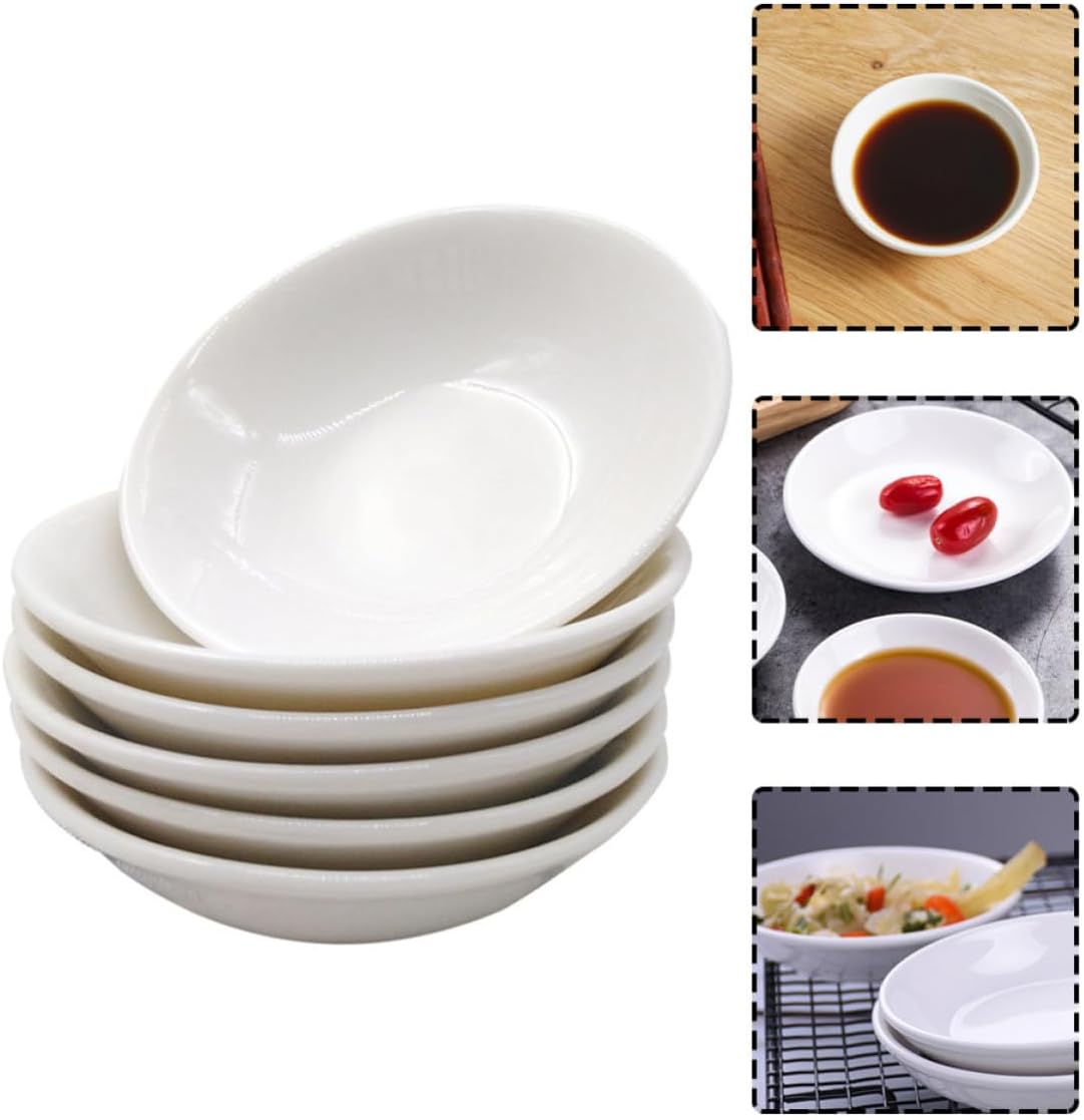 WOONEKY 6 Pack Ceramic Sauce Dishes for Ketchup and Sugar, White