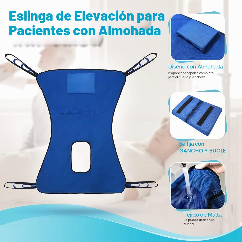 Eslinga higiénica Elevador de pacientes Equipo de elevación médica Bariátrica Discapacidad de elevación Cómoda Eslinga Cinturón de transferencia médica (Azul)