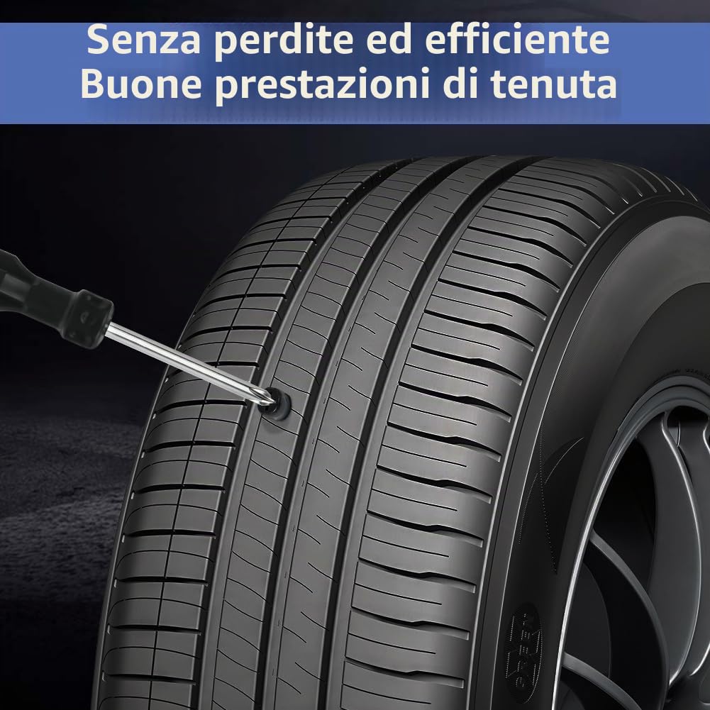 Chiodo in Gomma per Riparazione Pneumatici con Cacciavite, 16 Pezzi Chiodo per Riparazione Pneumatici Sottovuoto, Kit Riparazione Pneumatici in Gomma, per Auto, Moto, Camion e Bici (8 S+8 L)