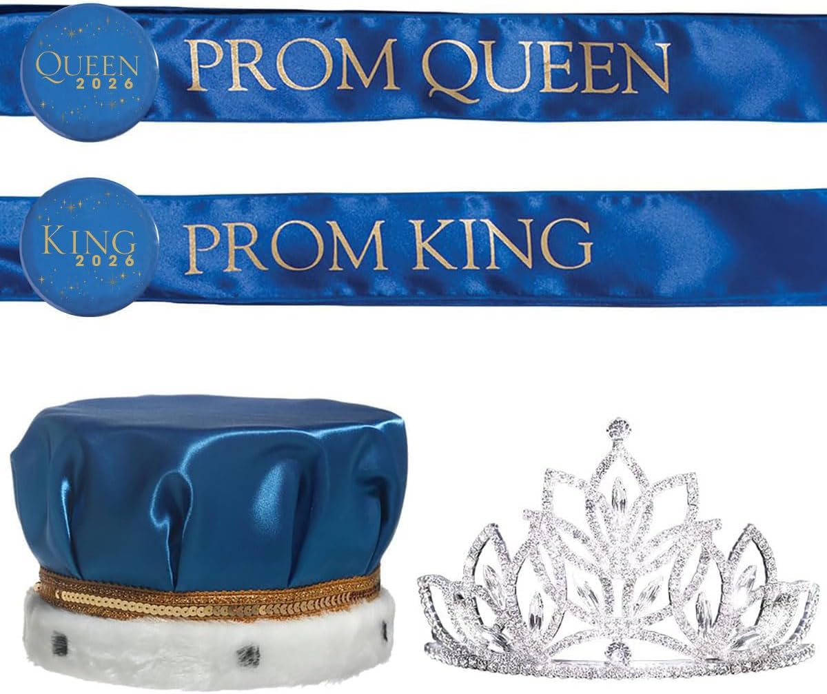 Anderson's Prom Royalty Set - Rhinestone Tiara, King Crown, Sashes, Buttons