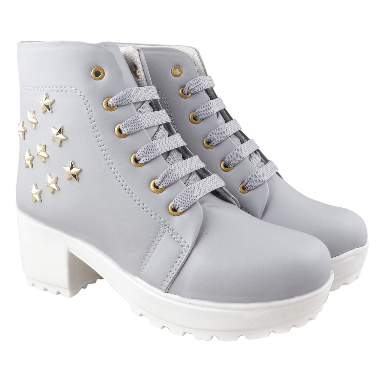 ArranQue Woomens Boots Shoes Star Design Fashion Casual Boot High Ankle Heel for Girls Boot (Size UK5, Grey) (B0CCJDKSXM) Amazon Price History, Amazon Price Tracker
