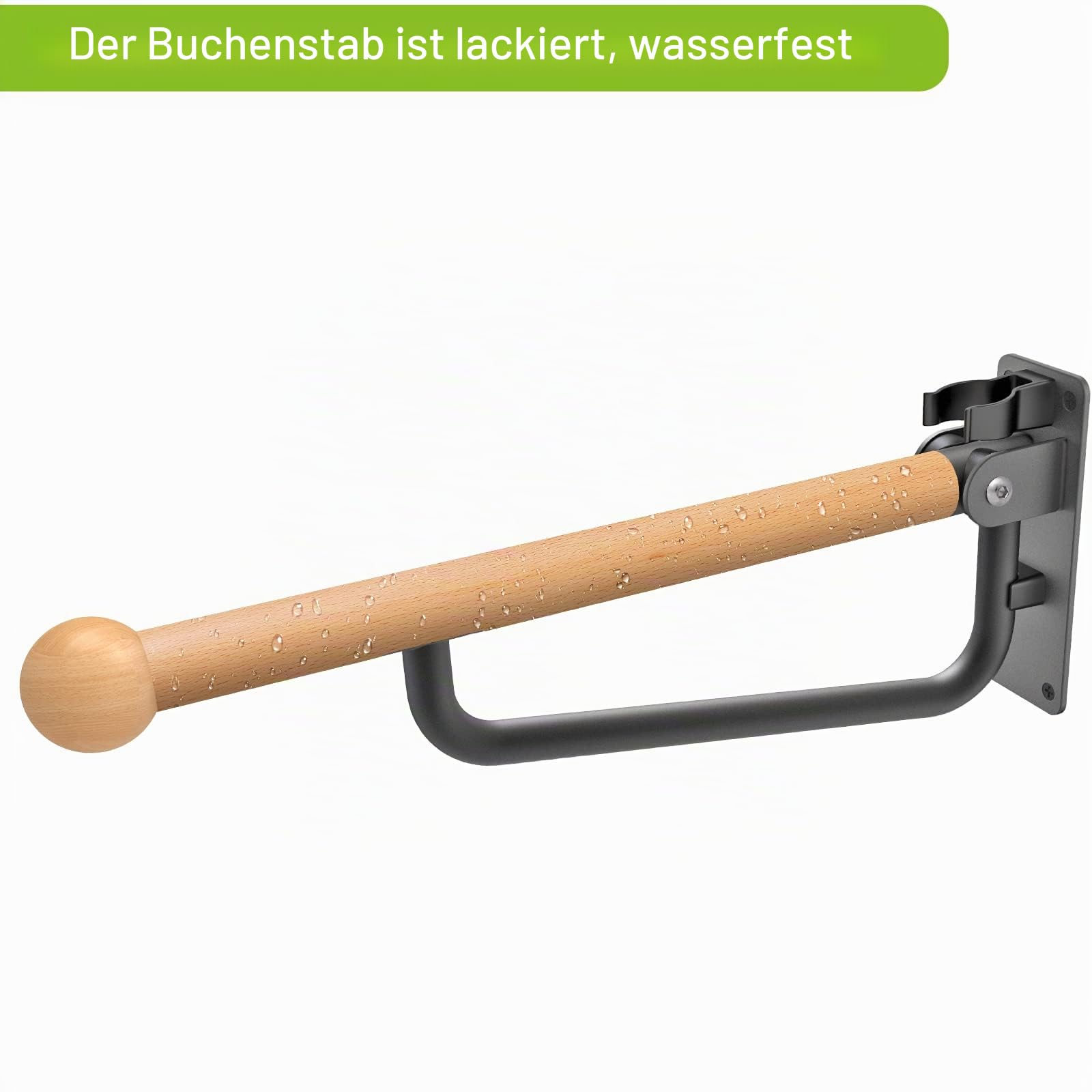 Dolibest Haltegriffe Toiletten Klappbar Senioren Behinderte WC Aufstehhilfe | 61cm,90 Klappbar,Badezimmer Pflegeheim Hotel,Φ1.6cm Buche,Metallhalter,Komplettes Set,159kg,Schraube Dübel