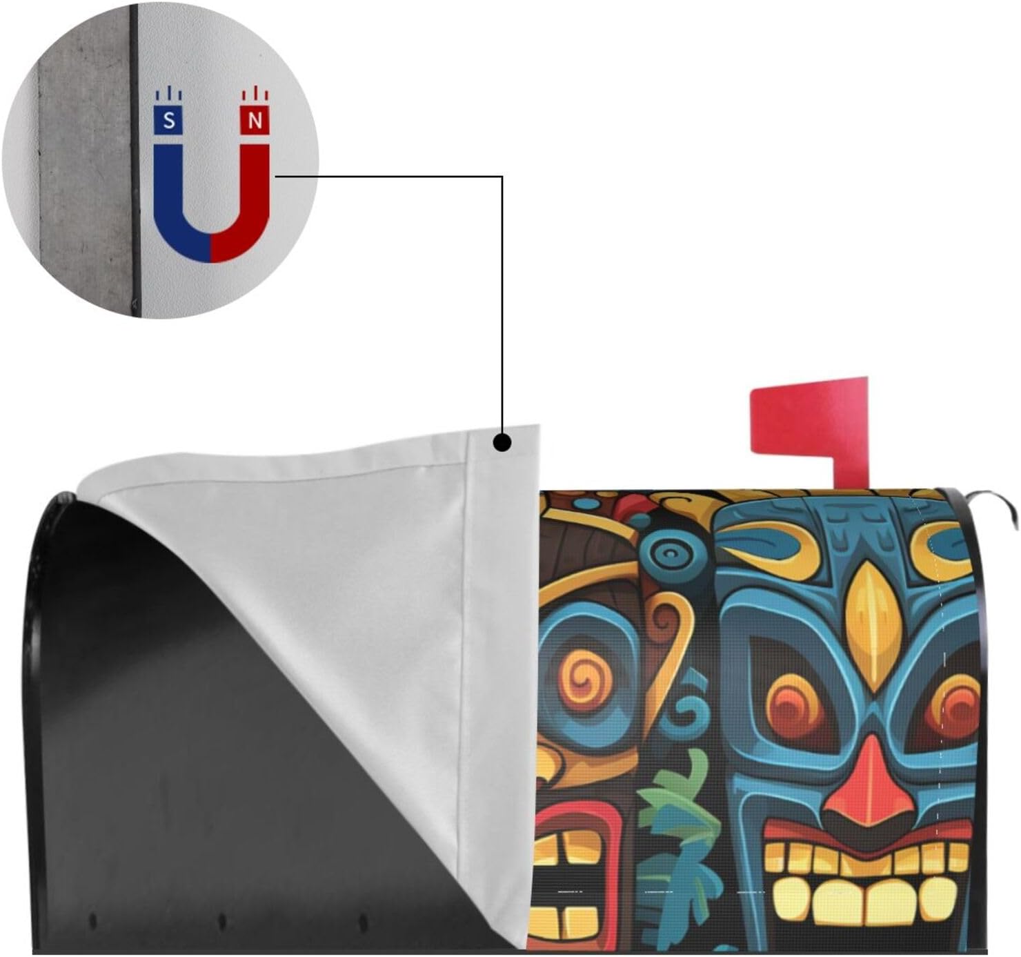 Colorful Tiki Mask Pattern Print Mailbox Cover Magnetic Post Box Cover Waterproof Letter Box Covers 25.5x21 in Welcome Mailbox Wrap for Home Garden Yard Outdoor