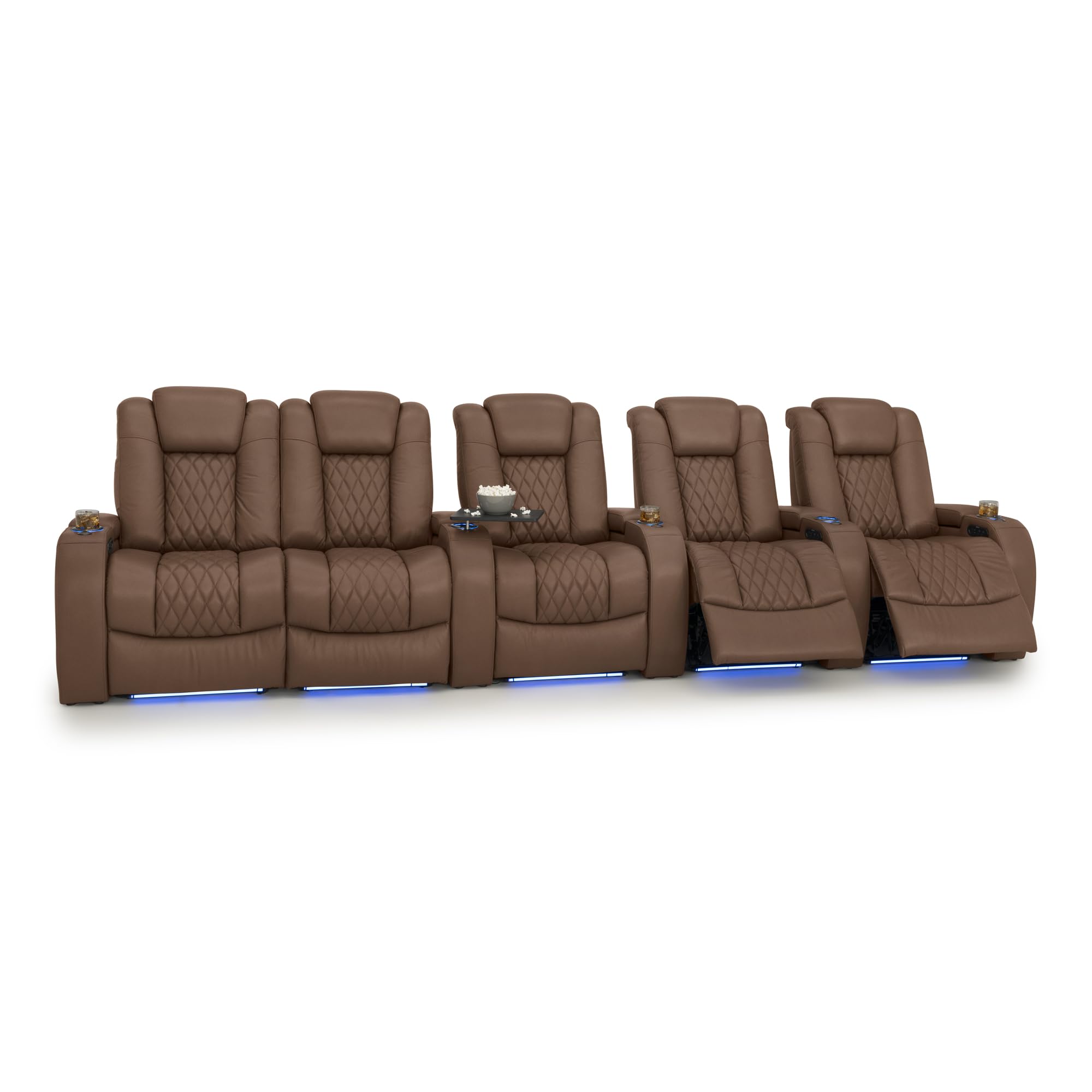 Seatcraft Diamante Home Theater Seating Tobacco Row of 5 Left Loveseat