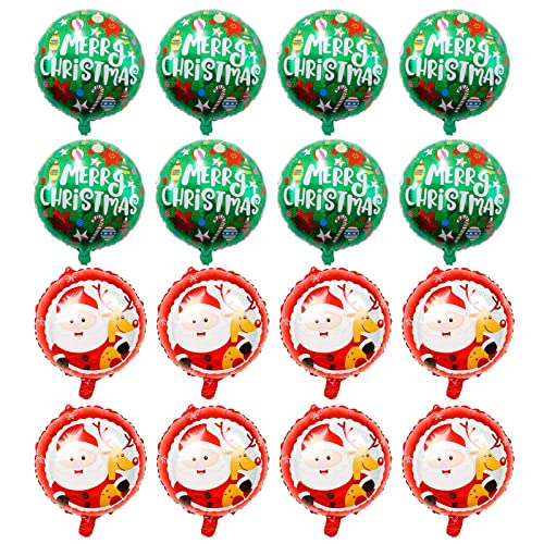 16Pcs Ballons de Noël en aluminium 18 pouces Décorations de Noël Kit de ballons Joyeux Noël Réutilisable Ballon rond en aluminium pour les décorations de fête Cover