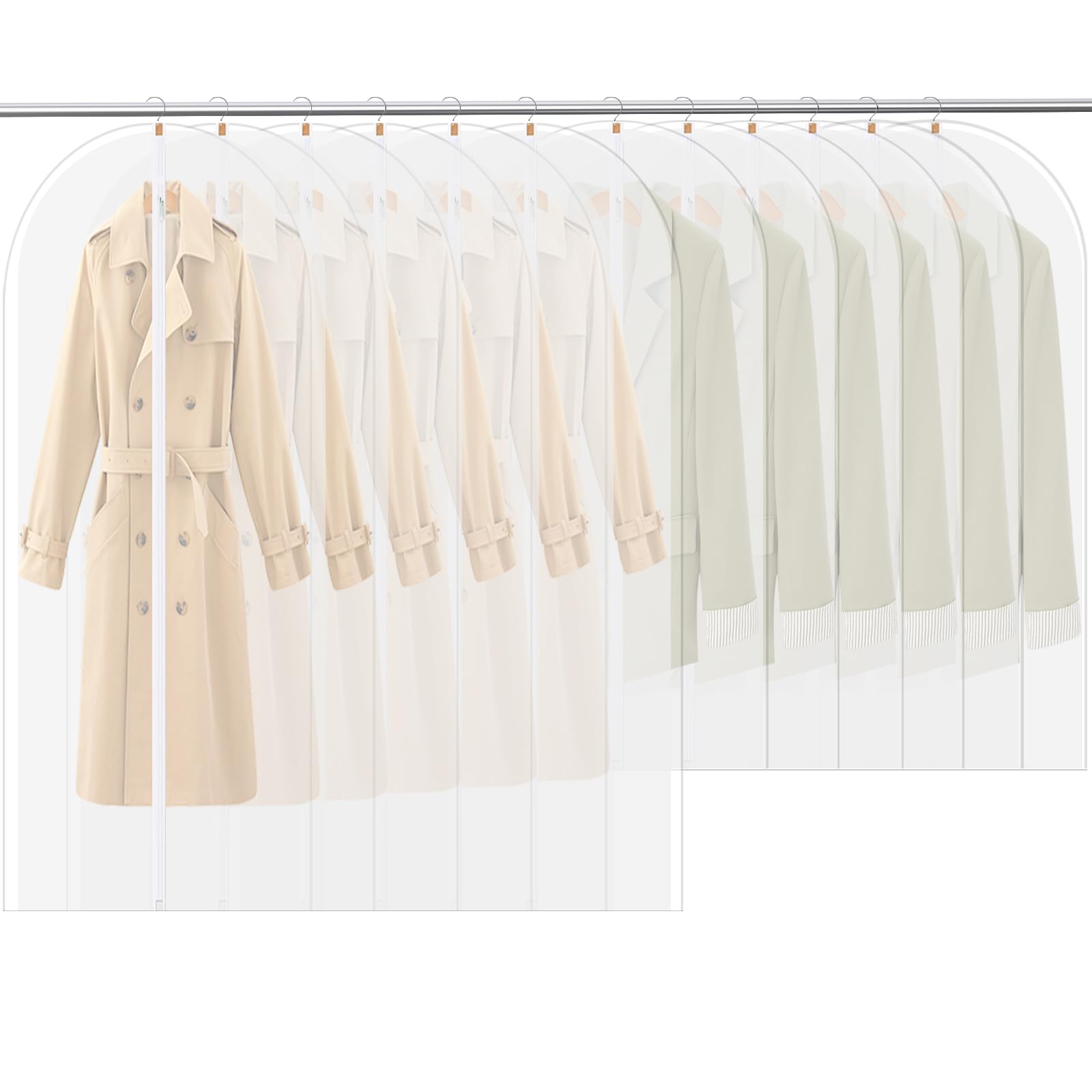 Rigidstone Pack of 12 Garment Bags, Moth Protection, Garment Bags with Zip, Transparent Suit Bag, Waterproof, Dust Protection