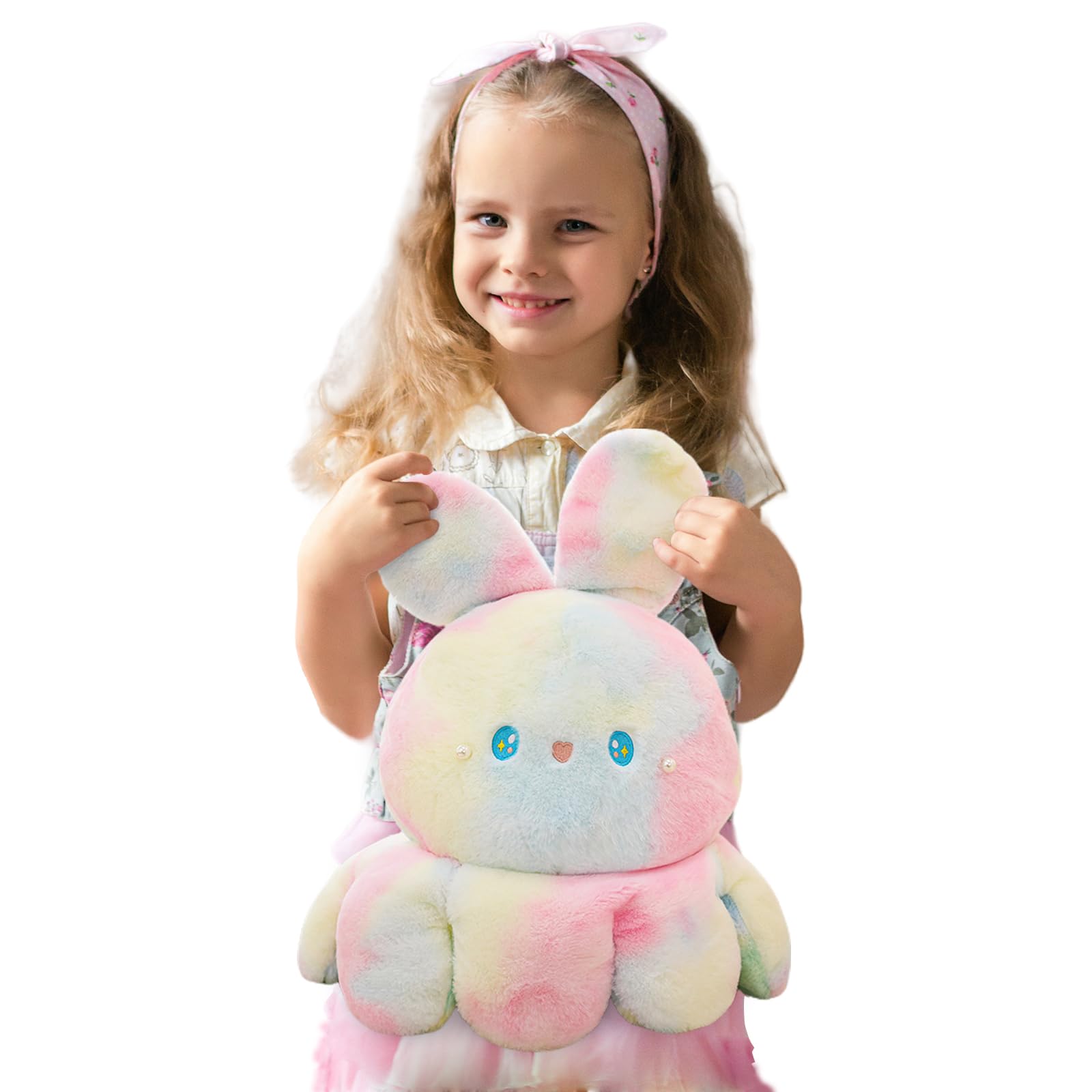 Octopus Rabbit Reversible Stuffed Animal Plushie - Kids Cute and Soft Plush Pillow Toy - Toddlers & Children’s Ideal Gift - Cozy Embraceable Companion (Pink-Purple,9 inch)