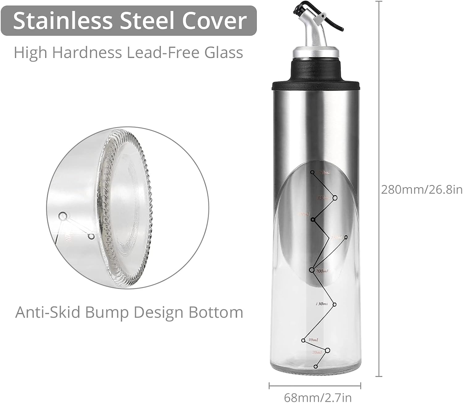 Oil Bottle,HOMGEN Popular 2Pcs 650ml Stainless Steel&Glass Oil