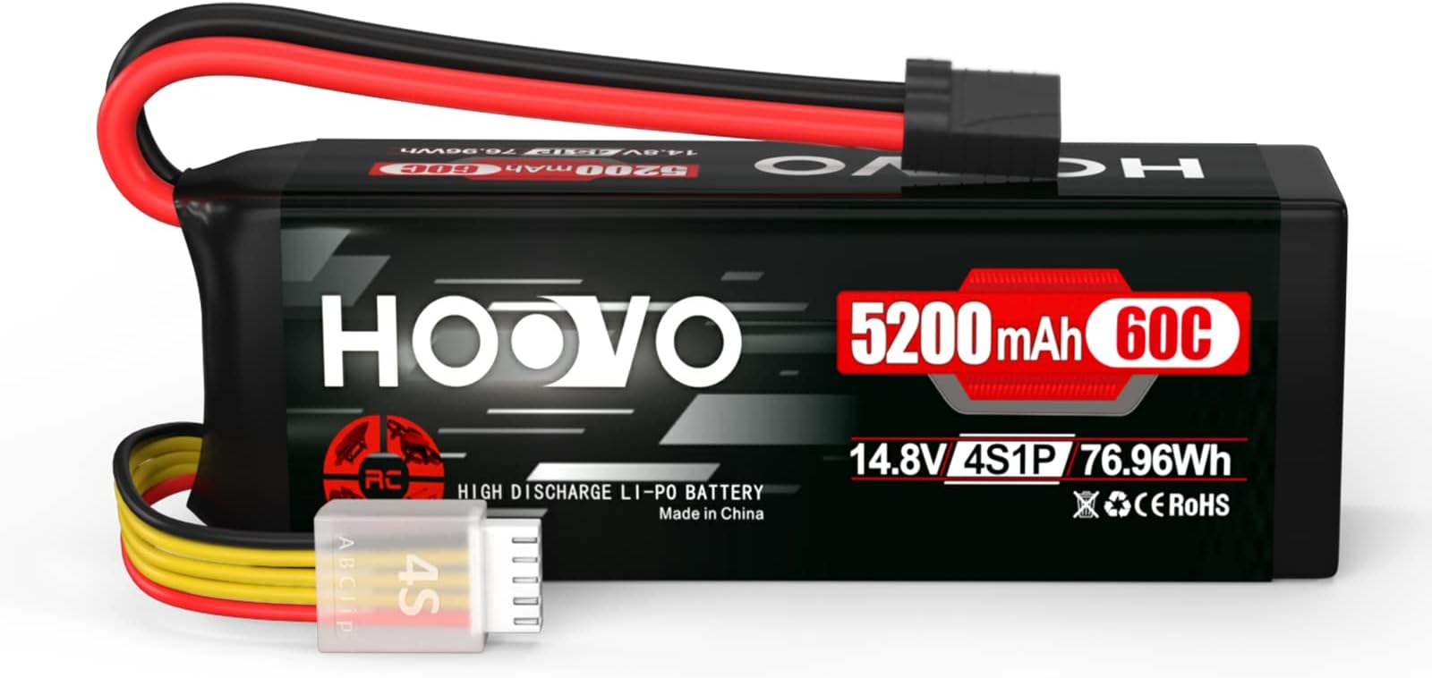 HOOVO 14.8V 5200mAh 60C 4S Lipo Battery with Connector for RC Helicopter RC Airplane Quadcopter Drone RC Boat