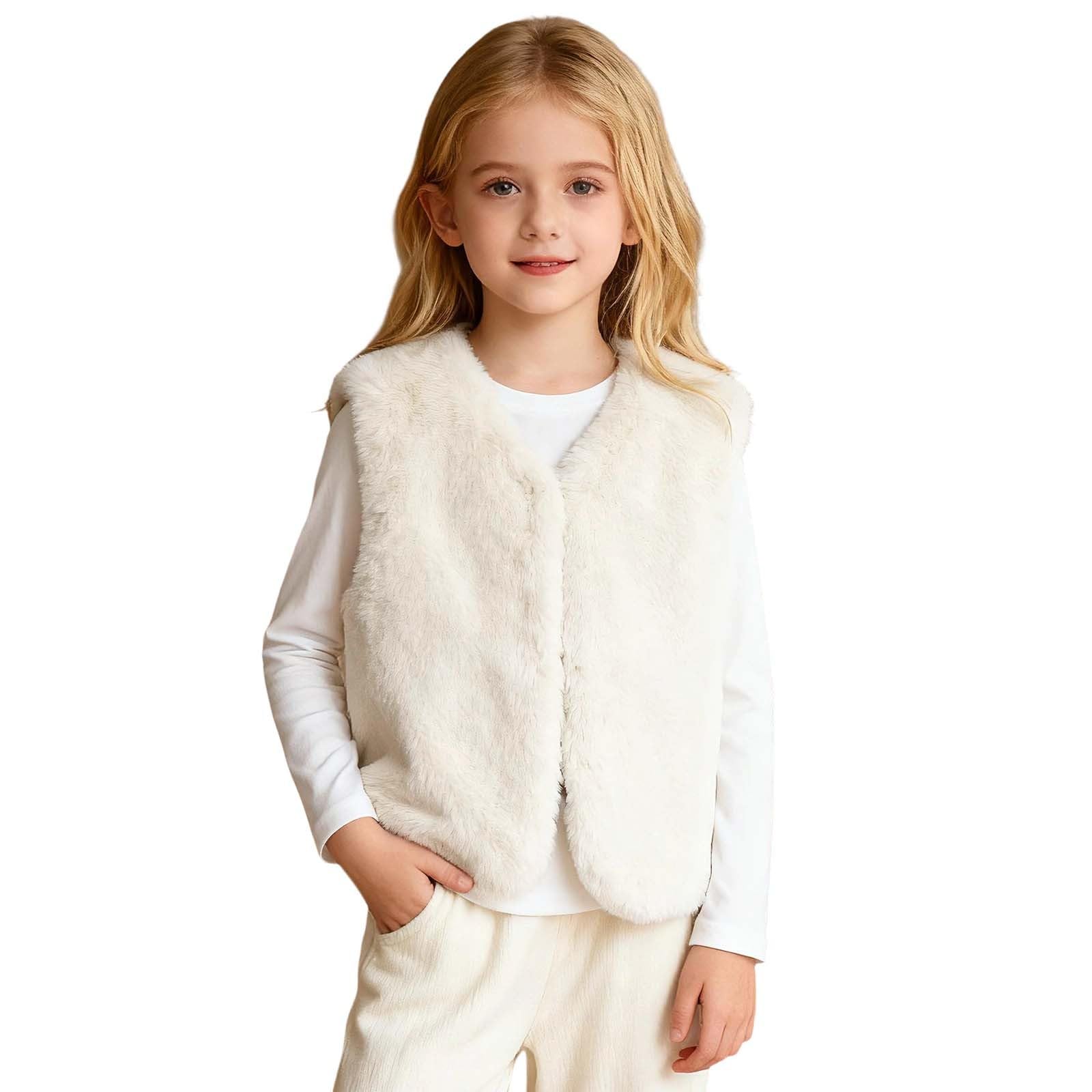 2026 Gilet polaire réversible pour enfants avec bordure en fourrure synthétique, veste d'hiver chaude sans manches pour garçons et filles