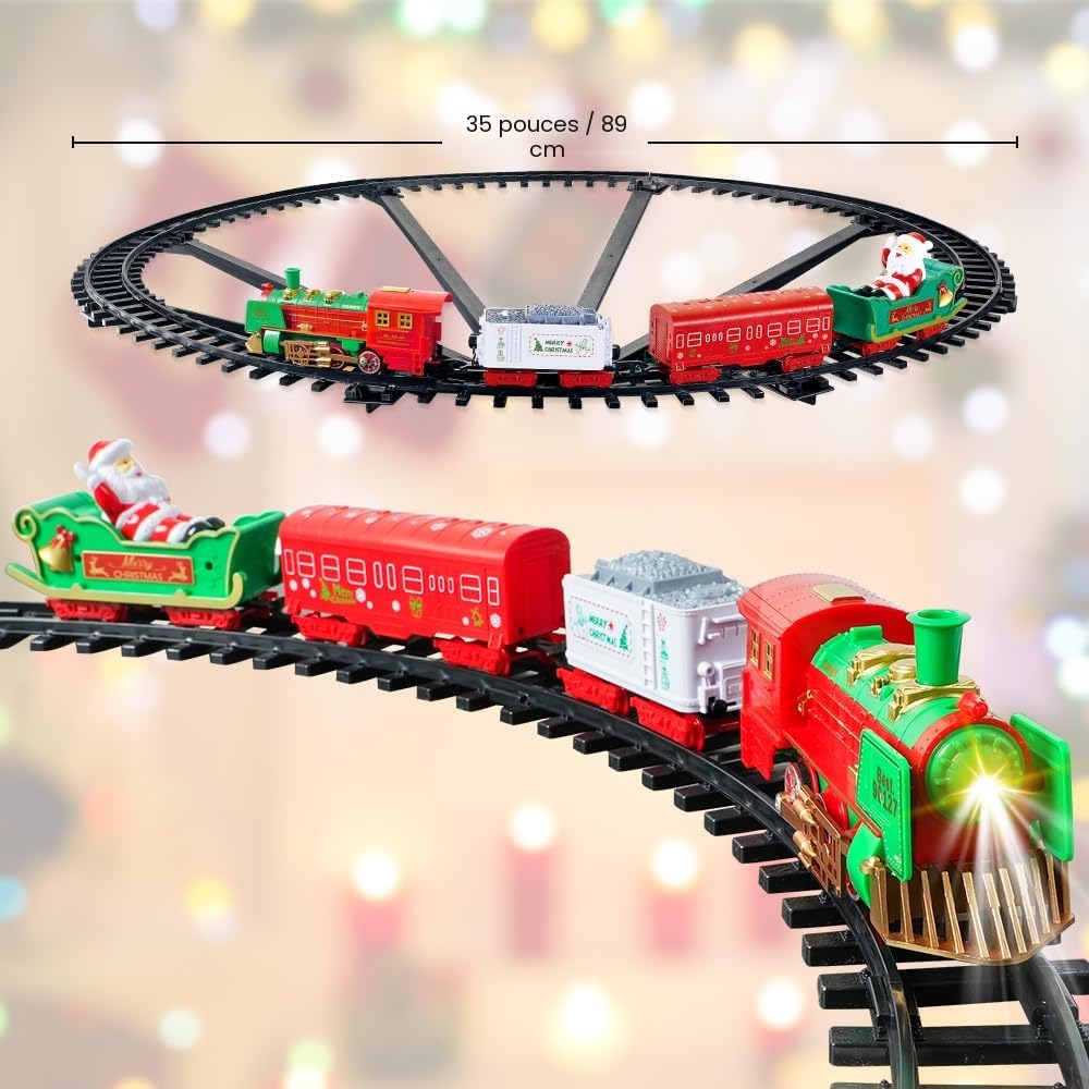 Train de Noël Suspendu - Train Jouet Vatos 2 en 1 avec lumière et Son pour Enfants, Jouet à Placer Autour et sous Le Sapin, Meilleure décoration de Noël d'intérieur pour Le Jardin Familial