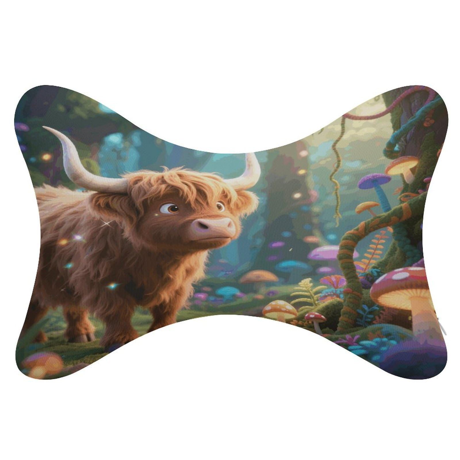 VstaDank Cute Highland Cow Car Pillow Soft Car Neck Pillow Breathable Dog Bone Shaped Travel Neck Pillows Washable Removable All-Season Universal Cars Head Rest Pillows