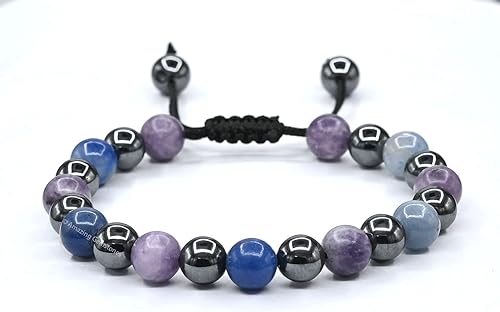Miniatura 3 de Amazing Gemstone Pulsera de manifestación de alcohol para dejar de beber alcohol Juego de pulseras de hematita de aventurina azul lepidolita