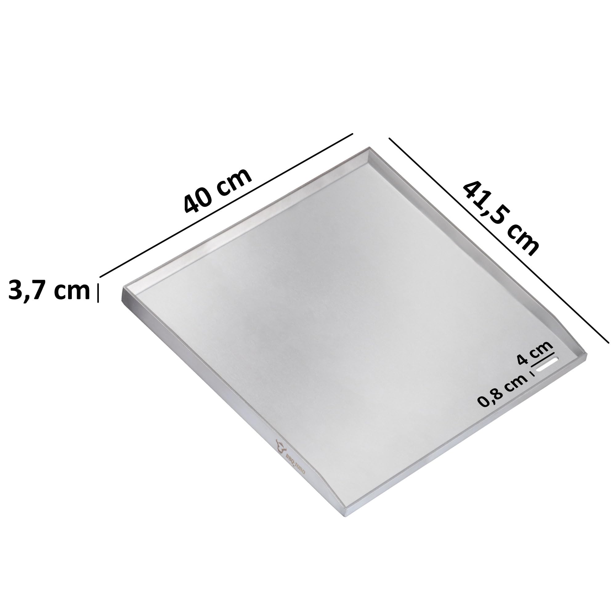 BBQ-Toro Edelstahl Grillplatte | 40 x 41,5 cm | BBQ Plancha, Grillplancha | Rechteckig, Universal und Massiv | Grillblech für Holzkohle und Gas, Grillzubehör, Grillpfanne, Grillschale