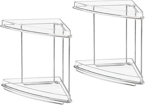 Miniatura 8 de mDesign Organizador de estante de esquina independiente de acero y plástico con almacenamiento de 2 niveles para baño, tocador, gabinete, mostrador,